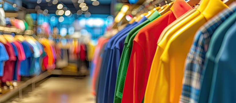 shopping concept - colorful clothing in a fancy store. Copy space image. Place for adding text or design