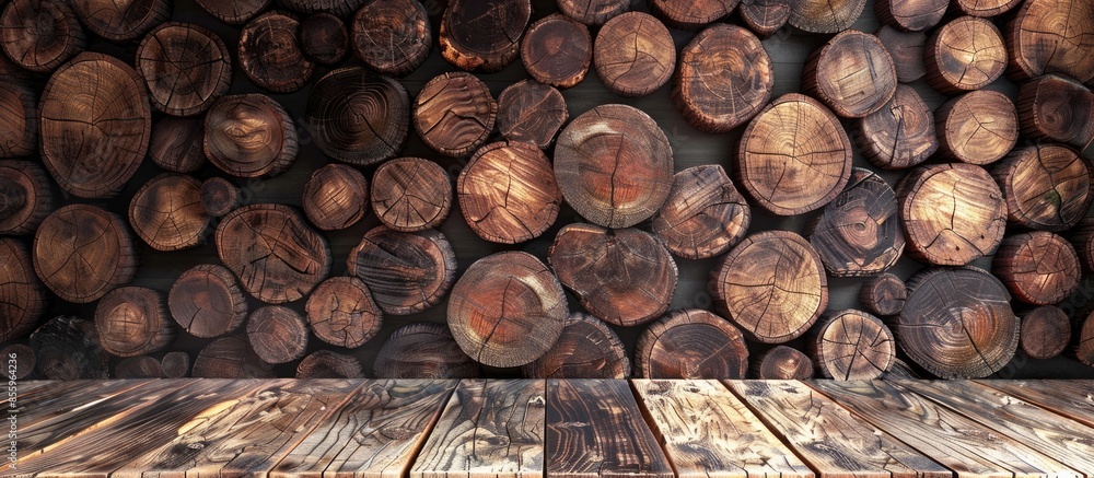 Poster wooden log wall background. copy space image. place for adding text and design