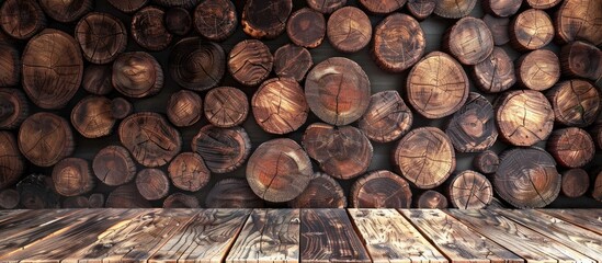 wooden log wall background. Copy space image. Place for adding text and design