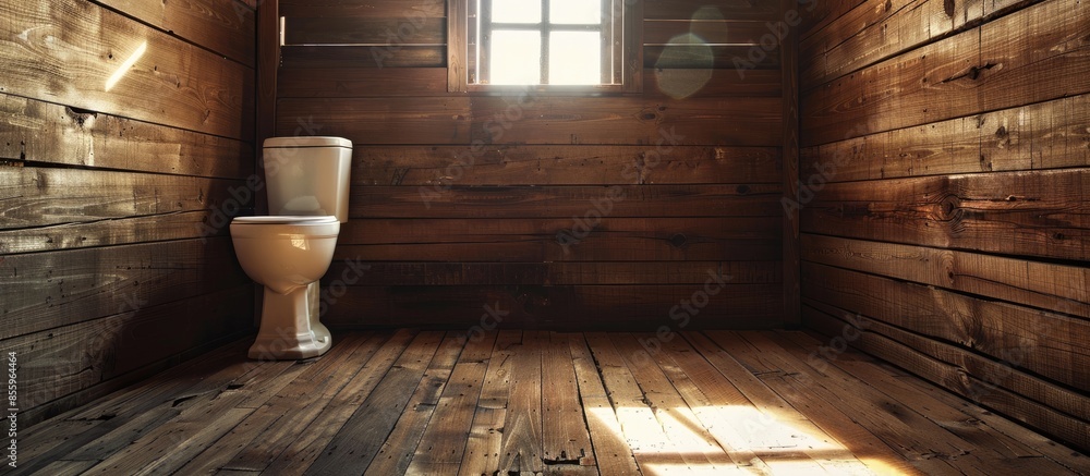 Poster toilet in a wooden house. copy space image. place for adding text and design
