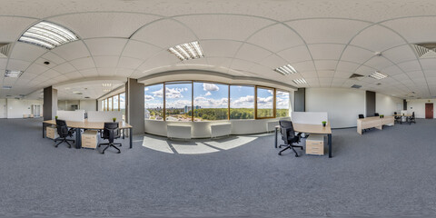 full spherical hdri seamless hdri 360 panorama in interior of work room in modern coworking office...