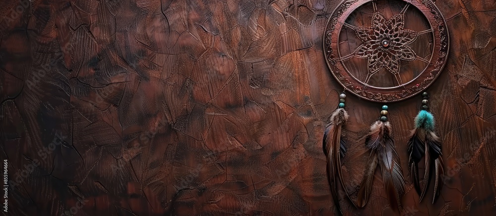 Aufkleber dreamcatcher on wooden art background. copy space image. place for adding text and design