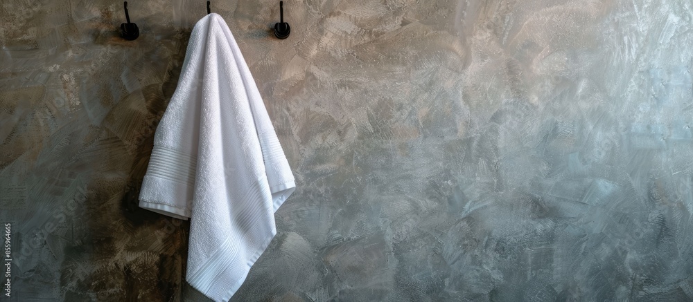 Aufkleber bathroom towel - white towel on a hanger prepared to use. copy space image. place for adding text an