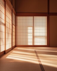 Rice paper windows casting soft light in a Japanese room