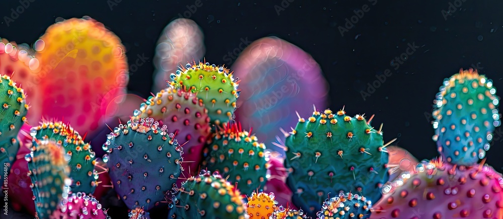 Poster small decorative cactus,beautiful cactus,multi-colored cactus shot near. copy space image. place for