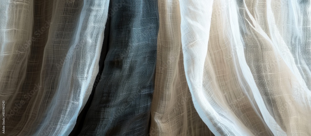 Poster close up detail of fabric window curtains. copy space image. place for adding text and design