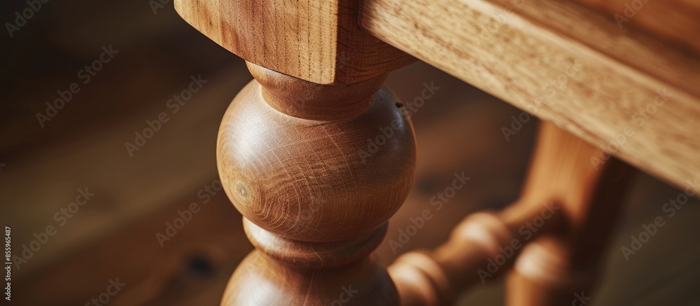 Poster detail of a wooden glued joint of a chairs leg. material used for the stool is cherry wood untreated