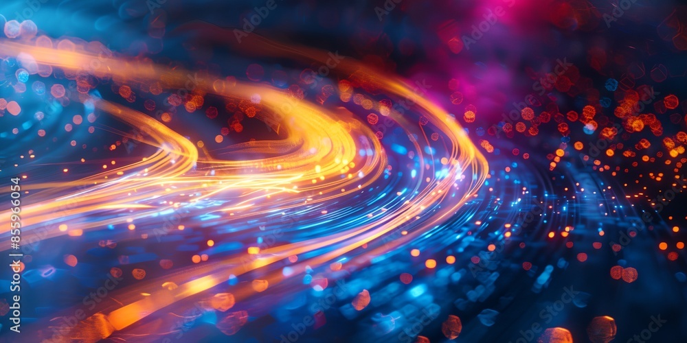 Poster a colorful, swirling pattern of lights and dots. the colors are bright and vibrant, creating a sense