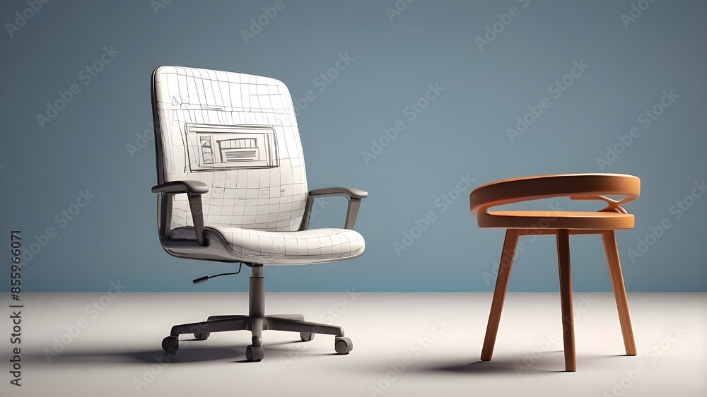 Poster looking for a position in the workforce. chair at work with an empty search bar. concept of recruitm