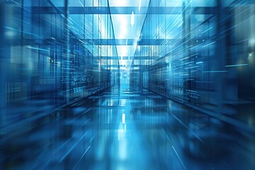 A blue room with a lot of reflections on the floor