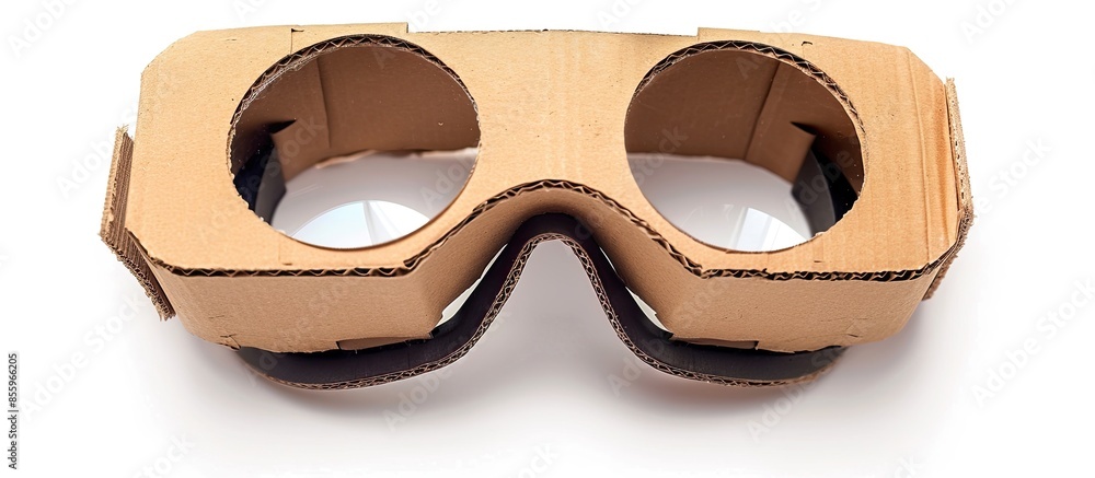 Poster diy virtual reality headset. pre-cut cardboard and bi-convex lenses. isolated over a white backgroun