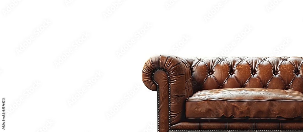 Poster vintage leather couch isolated on white with clipping path. copy space image. place for adding text 
