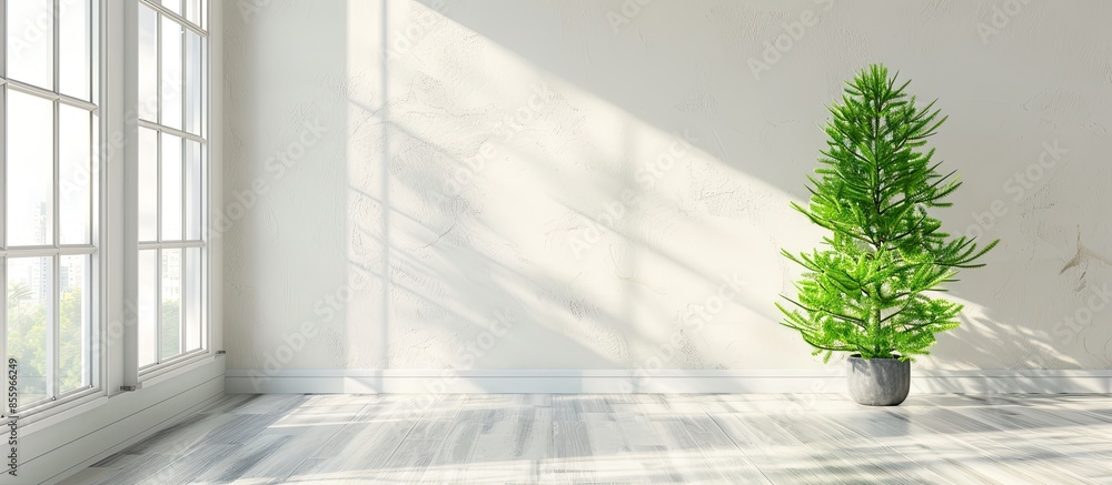 Poster lemon cypress tree in interior of room. copy space image. place for adding text and design