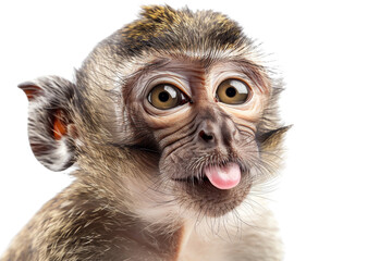 Obraz premium Close-up of a playful monkey sticking out its tongue against a transparent background. Humorous animal expression showcasing personality and curiosity.