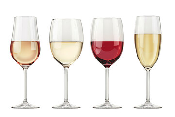 four glasses of wine isolated on transparent background png
