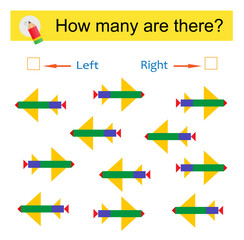 Math activity for kids. Developing numeracy skills. Cartoon airplane.