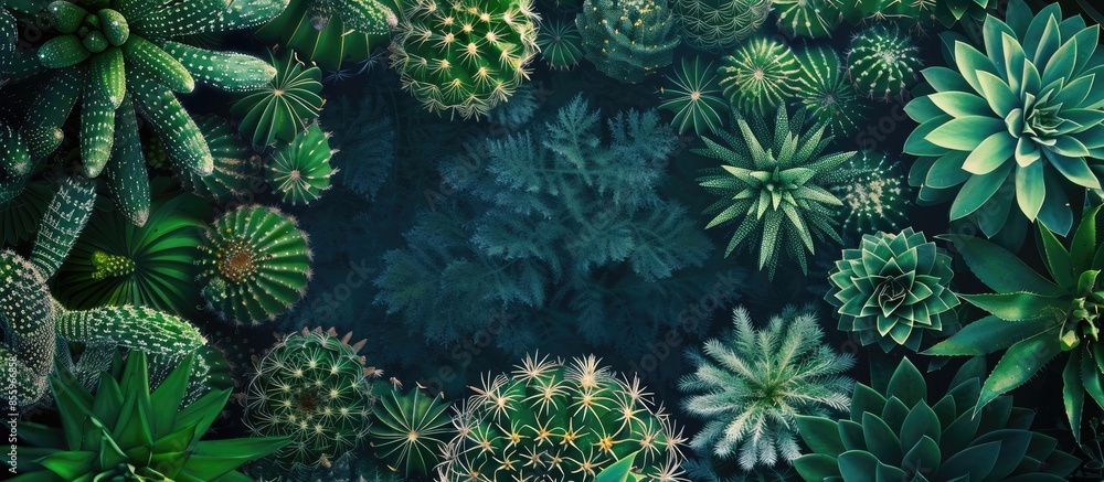 Poster cactus plant background.view from the top. copy space image. place for adding text and design