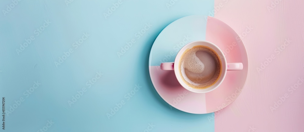 Poster / coffee cup. pastel background coffee. copy space image. place for adding text and design