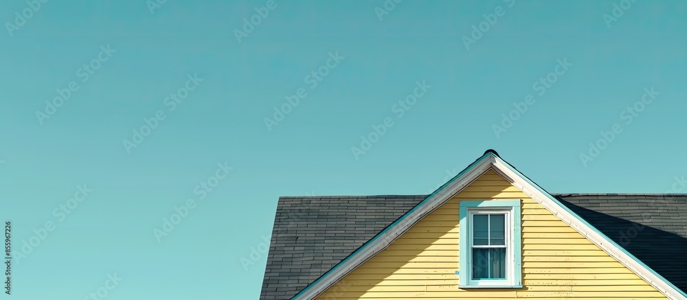 Poster an isolated shot of a home that has finished siding and a black roof. copy space image. place for ad
