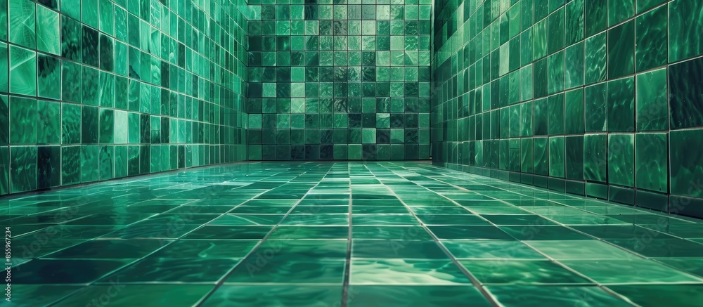 Poster emerald green tiles. copy space image. place for adding text and design