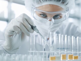 Precision in Science - Scientist Using Pipette to Transfer Liquid into Test Tubes with Gloved Hands