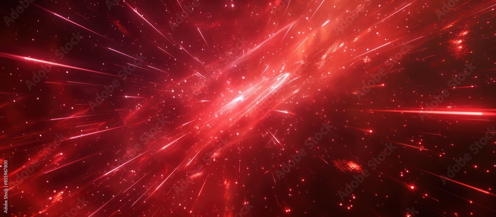 Wall mural the red galaxy abstract image with a lot of glowing red particles looks like an explosion.
