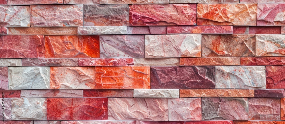 Poster pattern red color of modern style design decorative laterite stone wall surface with cement. copy sp