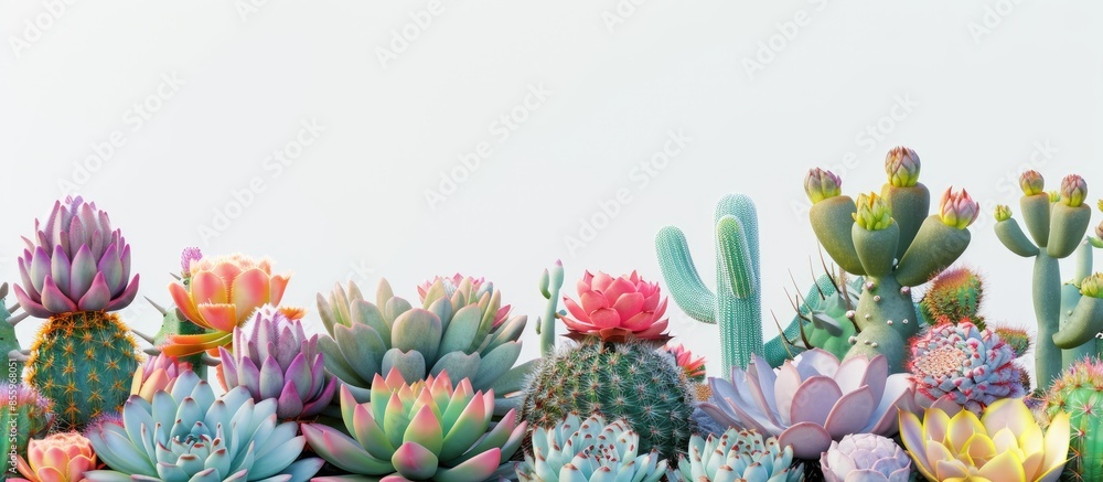 Aufkleber various succulent flowers green cacti. copy space image. place for adding text and design
