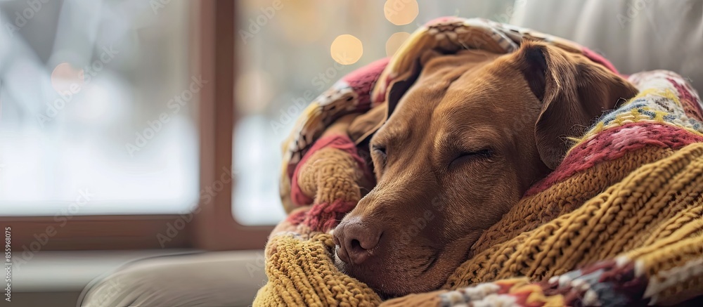 Poster sick ill cold dog with fever. copy space image. place for adding text or design