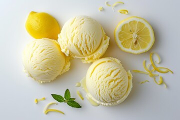 Studio shot of lemon ice cream on white background