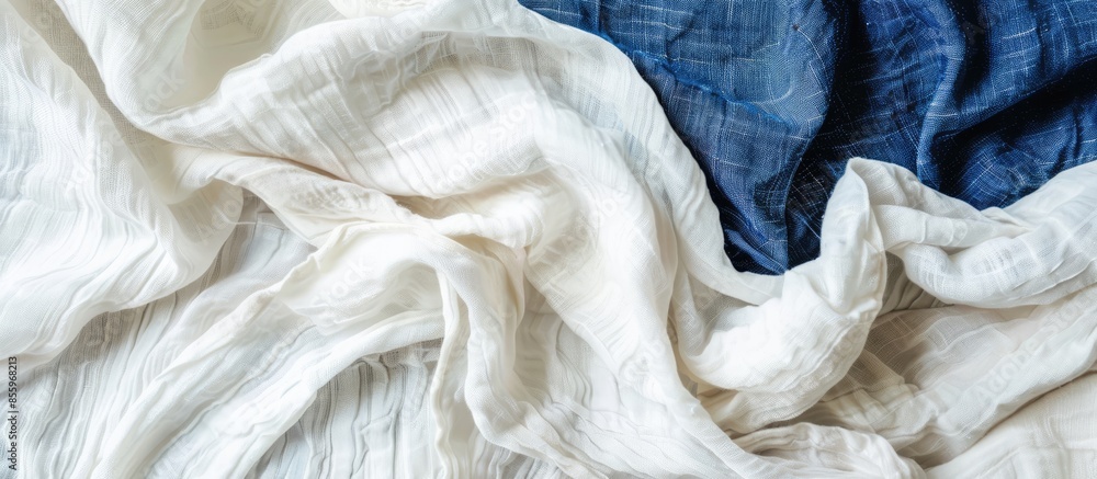 Aufkleber white and blue textile on white textile. copy space image. place for adding text and design
