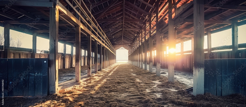 Aufkleber view of inside of big breeding pig farm. copy space image. place for adding text or design