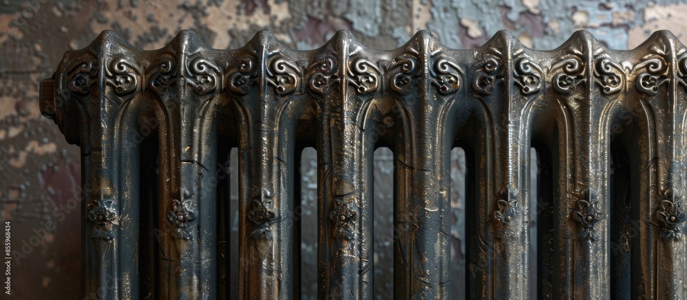 Poster cast iron radiator. detail. copy space image. place for adding text and design