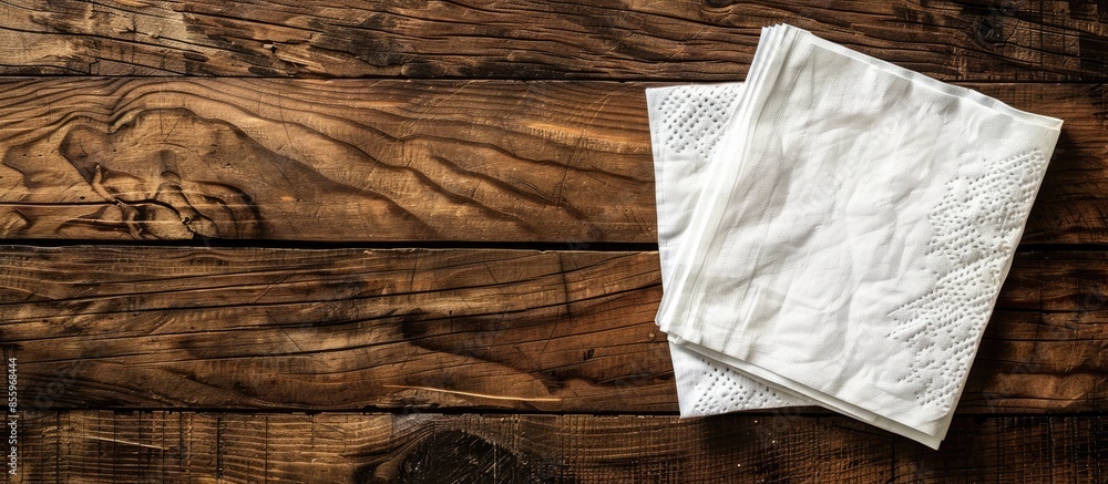 Poster napkin on table in perspective. napkin close up top view mock up for design. place for text. copy sp