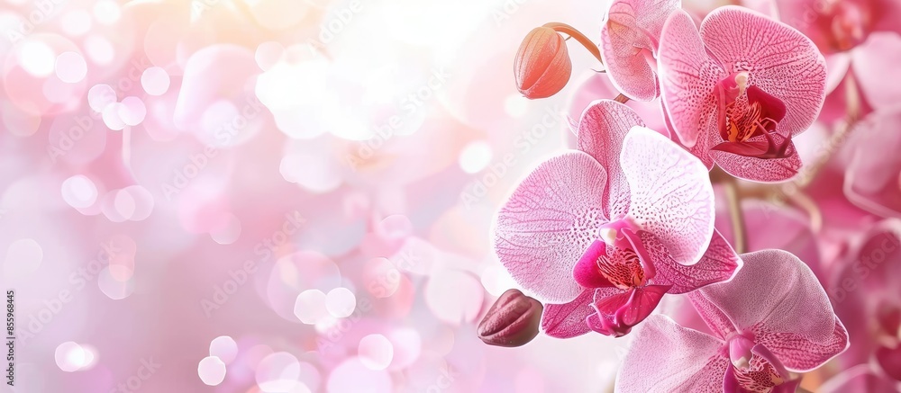 Poster different types of orchid and its beauty pastel background. copy space image. place for adding text 