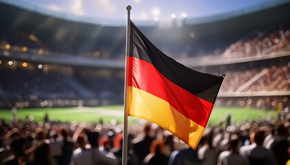 Naklejka premium Eine Deutschlandflagge weht in einem vollen Stadion.