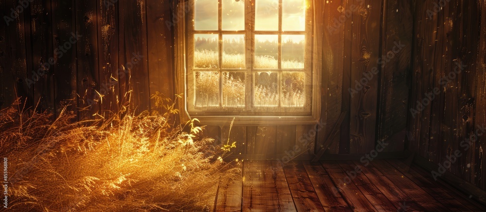 Poster cozy decree in a wooden house. copy space image. place for adding text and design