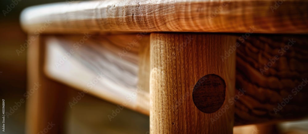 Aufkleber detail of a wooden glued joint of a chairs leg. material used for the stool is cherry wood untreated