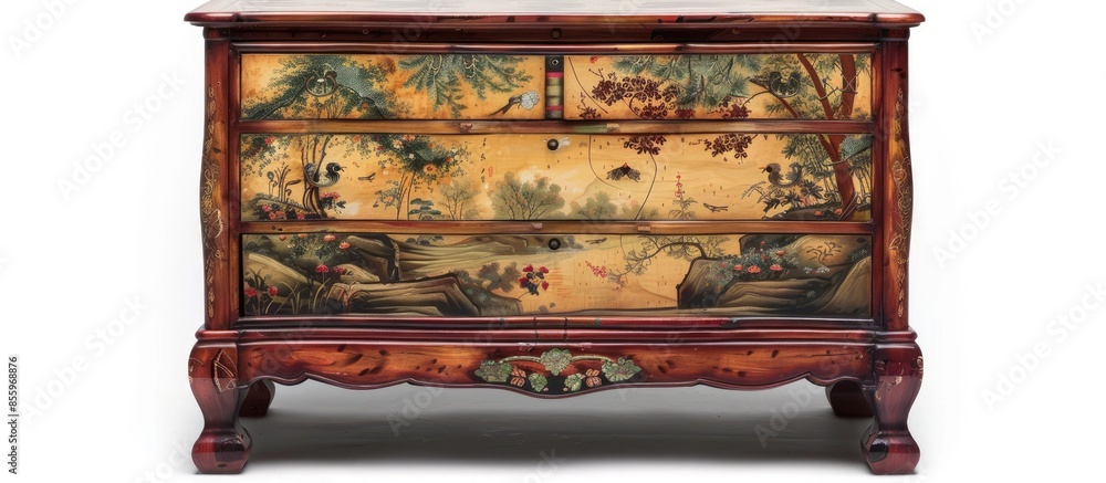 Poster commode chest of drawers in chinoiserie style isolated on white. copy space image. place for adding 