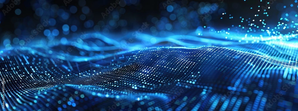 Poster futuristic wave of blue dots for advanced digital data processing concept