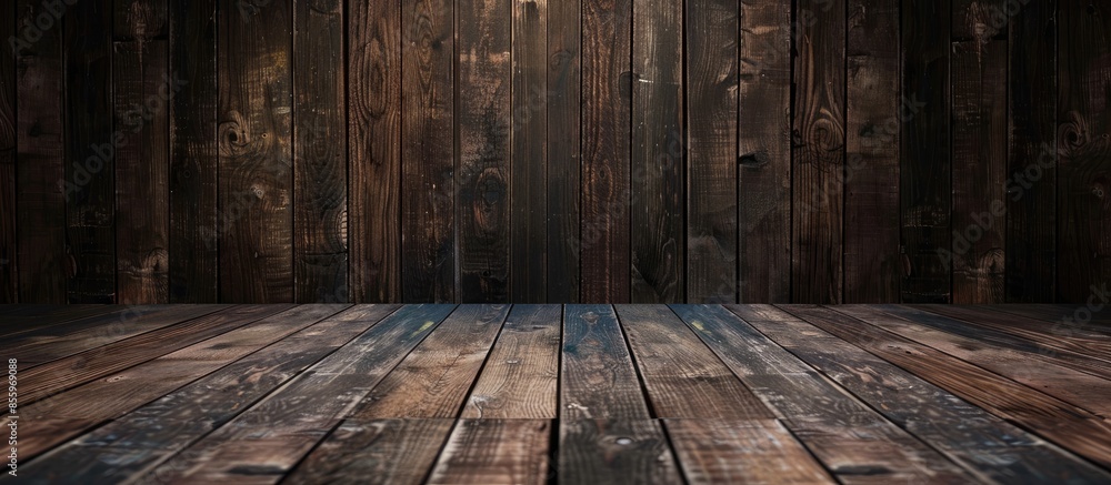 Poster dark wood background wall and floor. wooden texture display for put product on top. copy space image