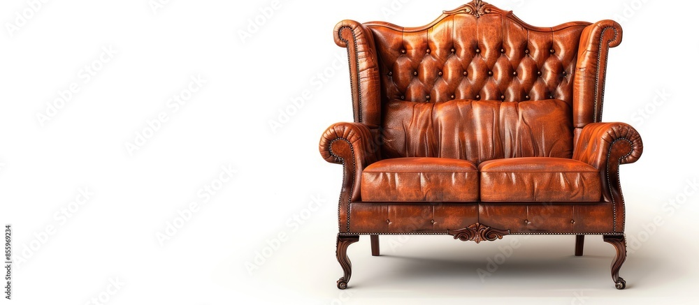 Poster vintage leather couch isolated on white with clipping path. copy space image. place for adding text 