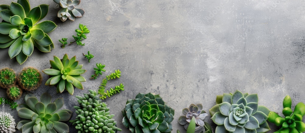 Poster various succulent flowers green cacti. copy space image. place for adding text and design