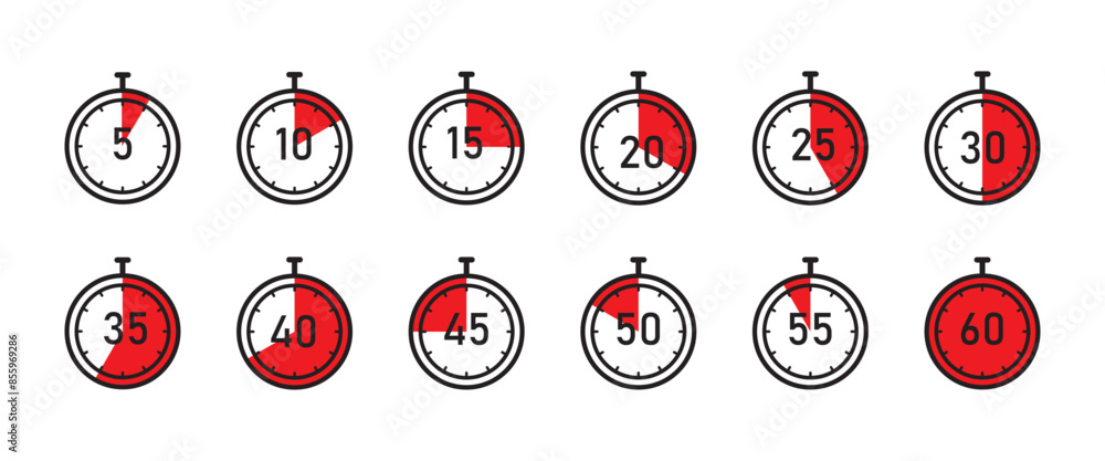 Fototapete countdown timer symbol set, stopwatch icons set with different time. timer, clock, countdown timer s