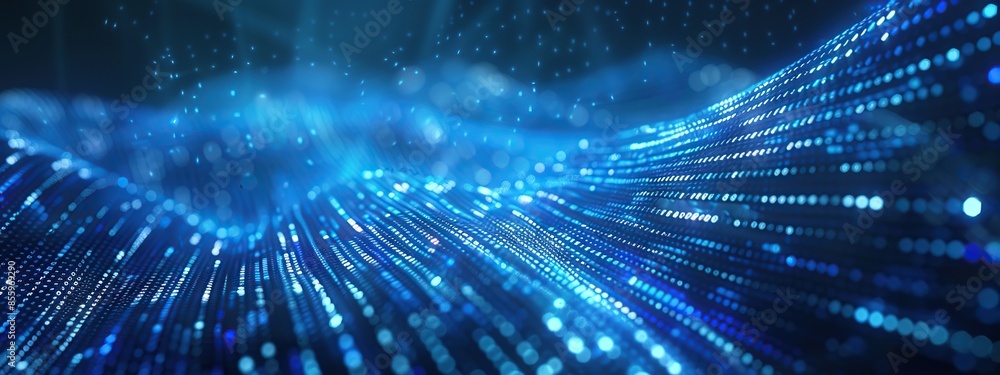 Poster futuristic wave of blue dots for advanced digital data processing concept