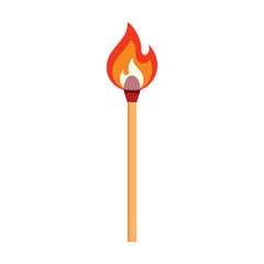 Lighted match, fire on a match, lighting a match, burning match, isolated on a white background.