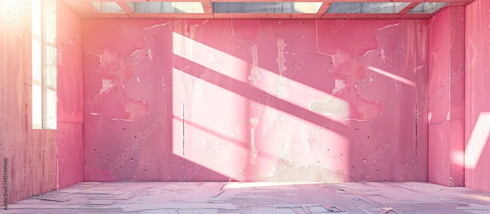 Aufkleber a construction site with pink drywall and skylight. copy space image. place for adding text and desi