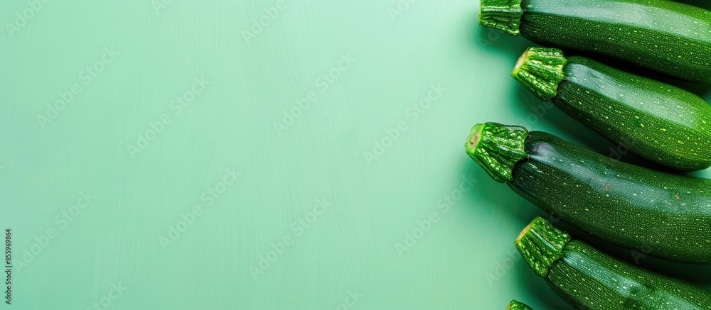 Poster fresh zucchini on pastel background food isolated. copy space image. place for adding text and desig
