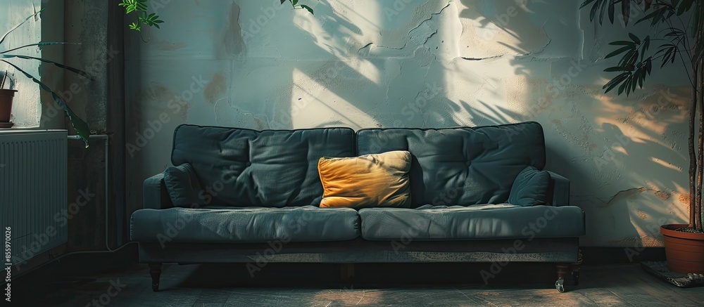Poster sofa bed in living room. copy space image. place for adding text and design