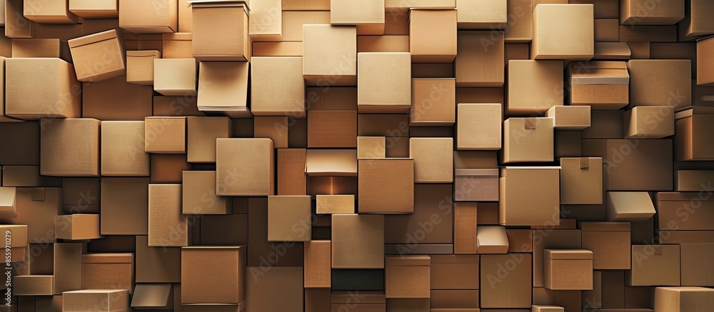 Poster background cardboard boxes inside warehouse. logistics center. composition filled with cardboard box
